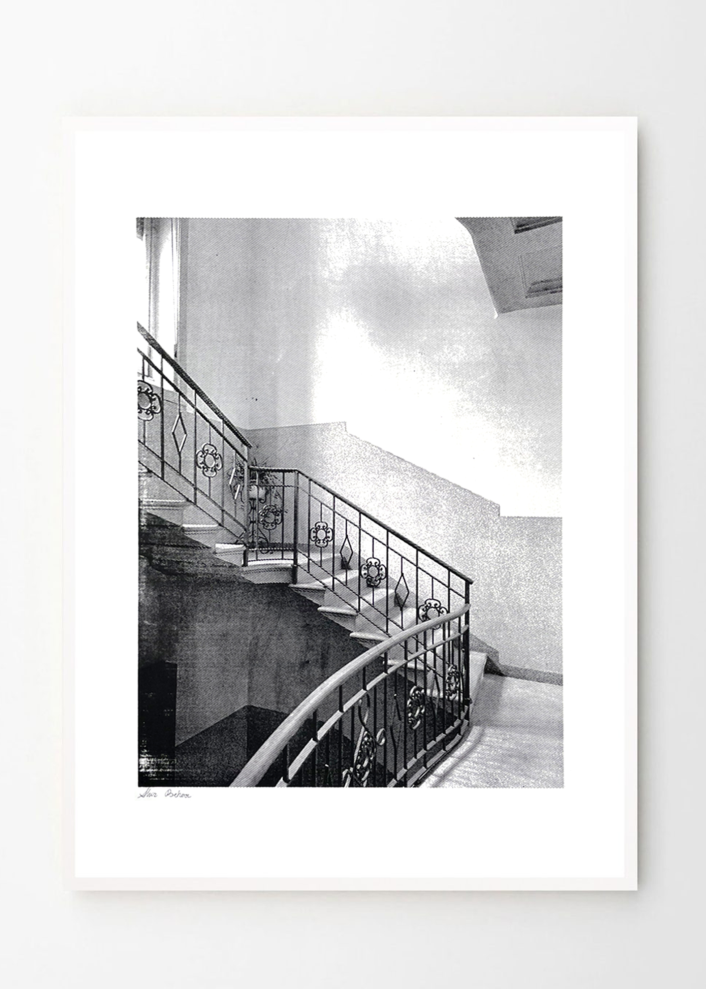 גרם מדרגות איטלקי בשחור לבן - גודל A3