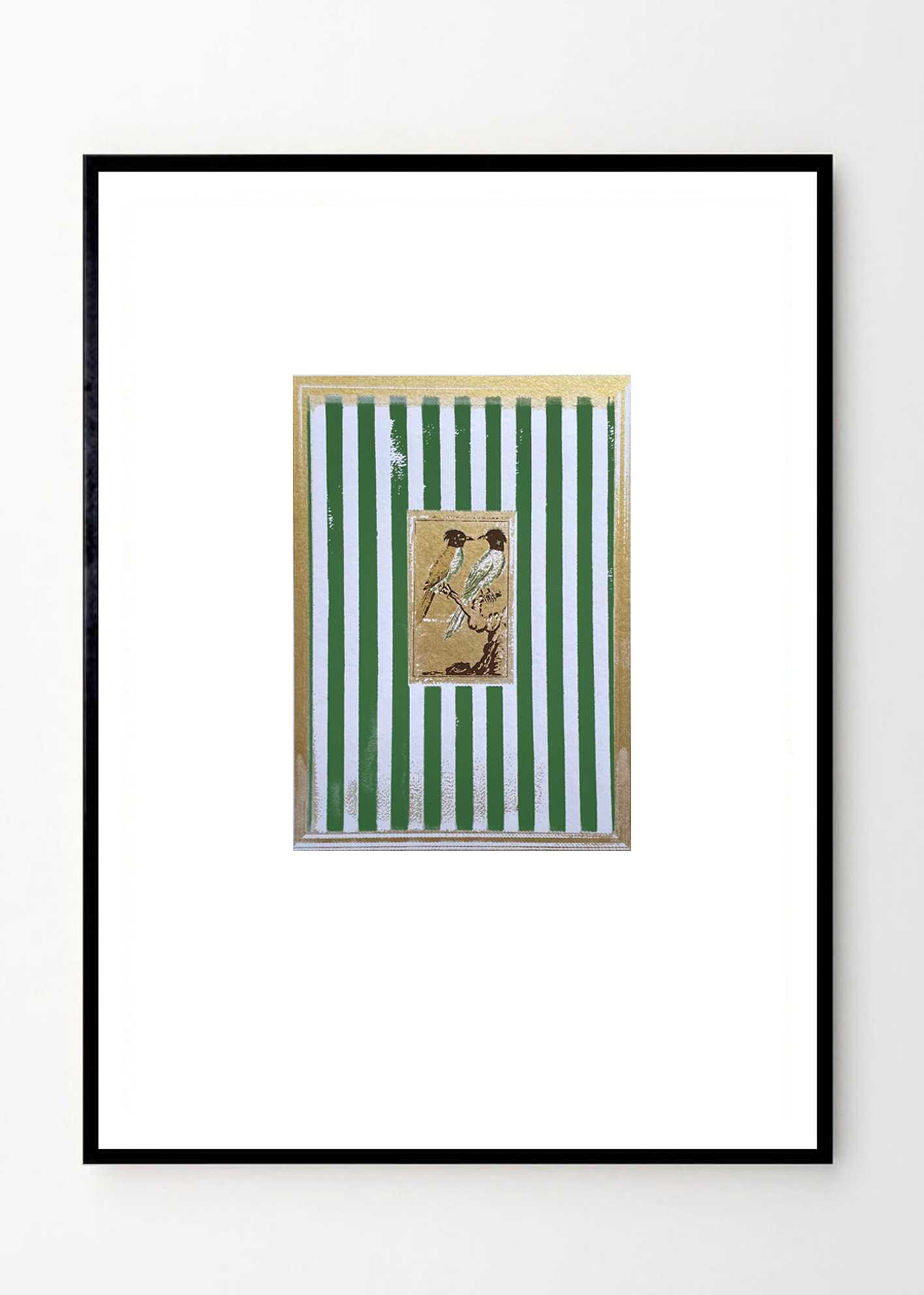 ציפורים בעיצוב וינטג' ירוק זית וזהב - גודל A3