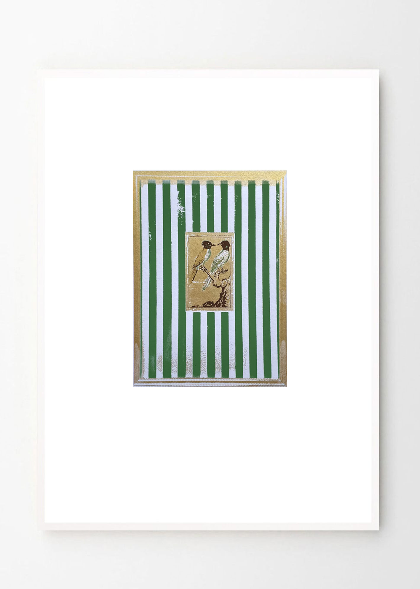 ציפורים בעיצוב וינטג' ירוק זית וזהב - גודל A3 ציפורים בעיצוב וינטג' ירוק זית וזהב - גודל A3