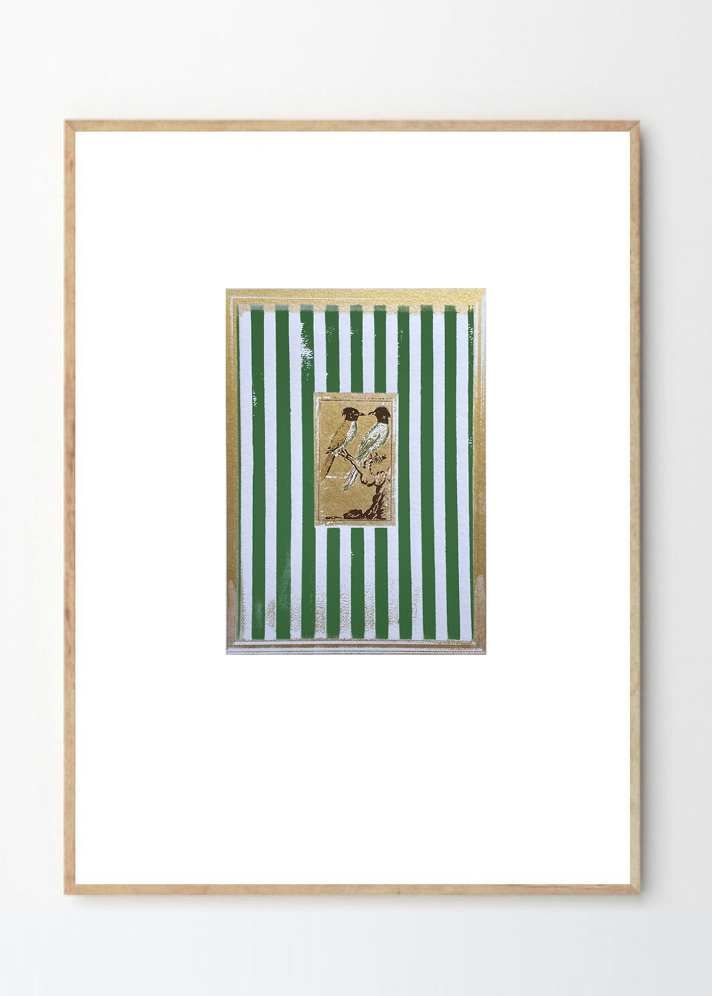 ציפורים בעיצוב וינטג' ירוק זית וזהב - גודל A3