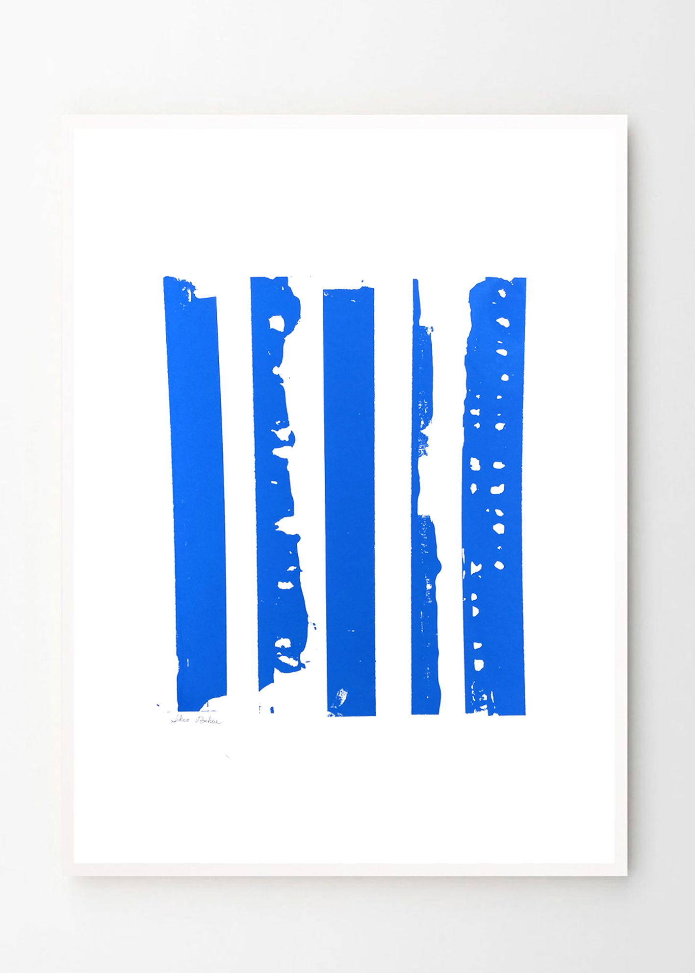 Blue Stripes - גזירי נייר עם הדפסה ידנית גודל A3