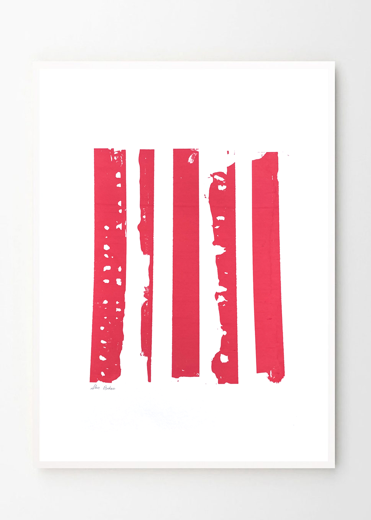 Red Stripes - גזירי נייר עם הדפסה ידנית גודל A3