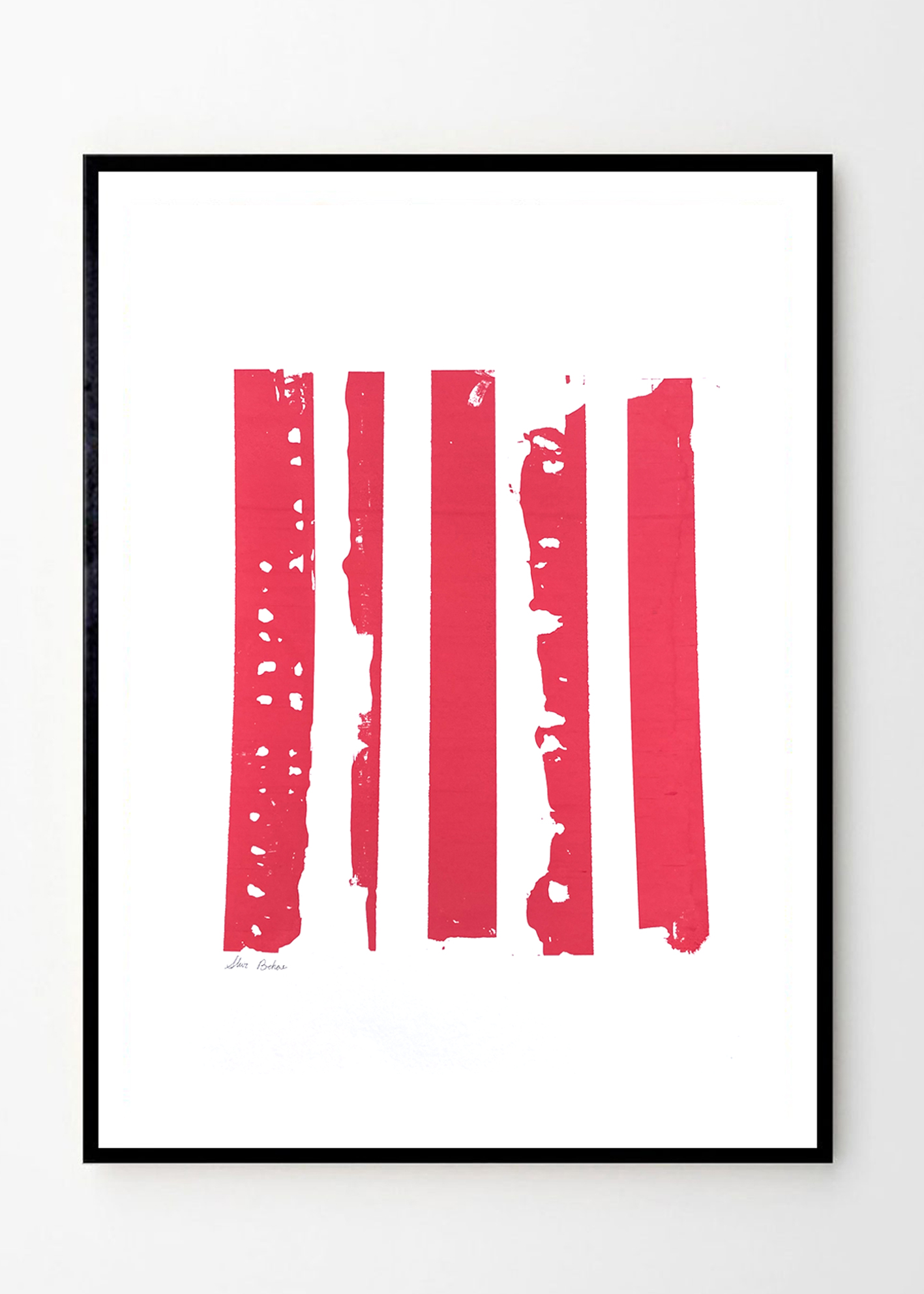 Red Stripes - גזירי נייר עם הדפסה ידנית גודל A3